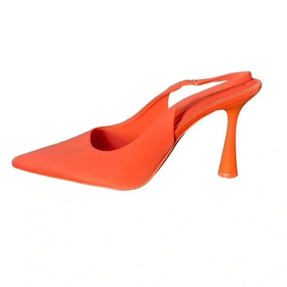 ZARA | Neon Orange Sling Back Pointy Toe Heels Size 9.5 (EU 40) - Picture 1 of 7